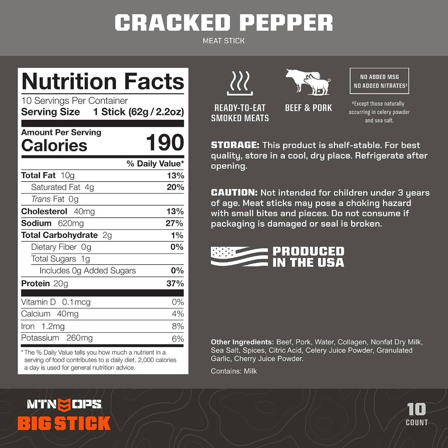 MTN OPS Big Stick High Protein Meat Sticks - 10 Count Carton