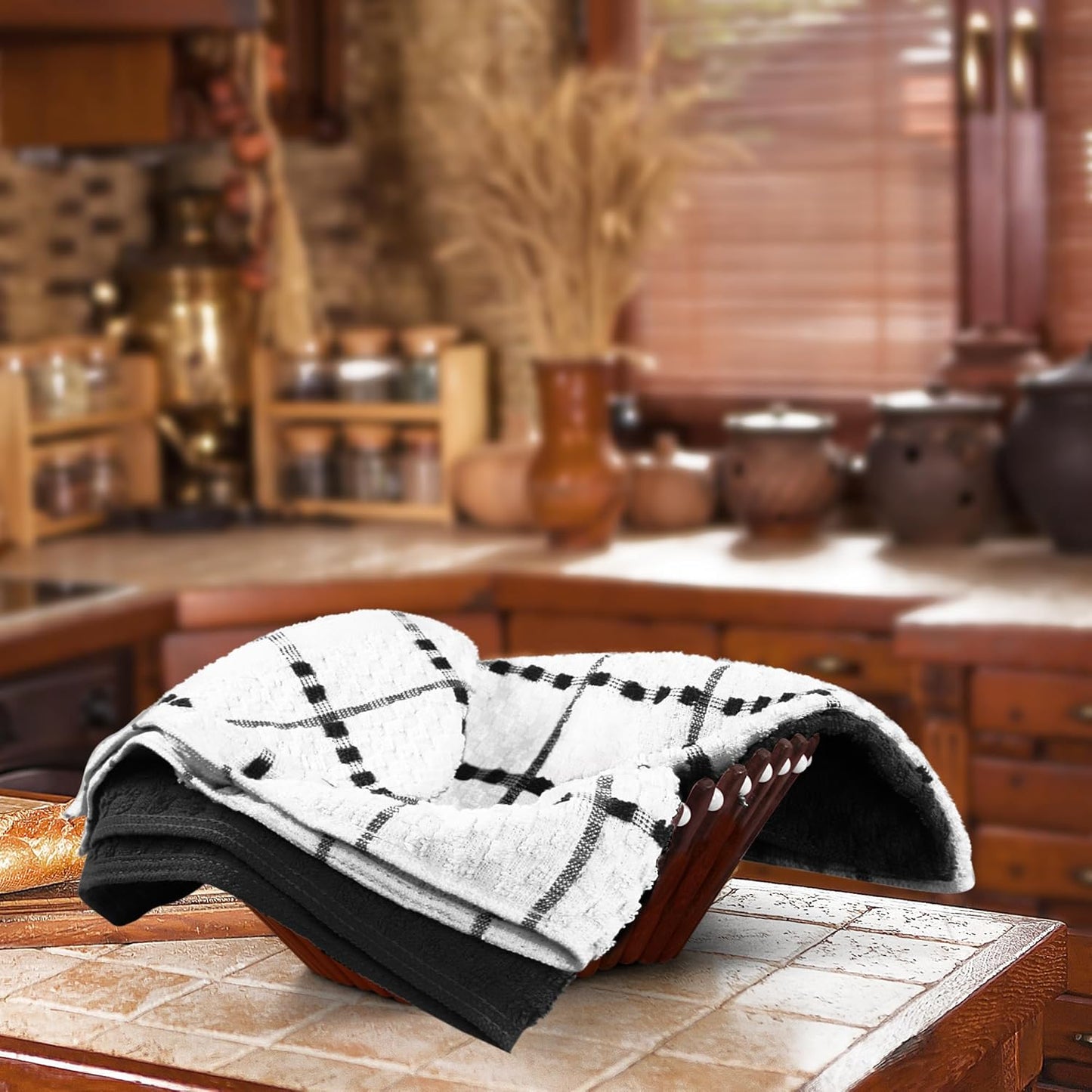 Utopia Towels - Kitchen Towels 12 Pack, 15 x 25 Inches, 100% Ring Spun Cotton Super Soft and Absorbent Linen Dish, Tea and Bar Towels Set, Black