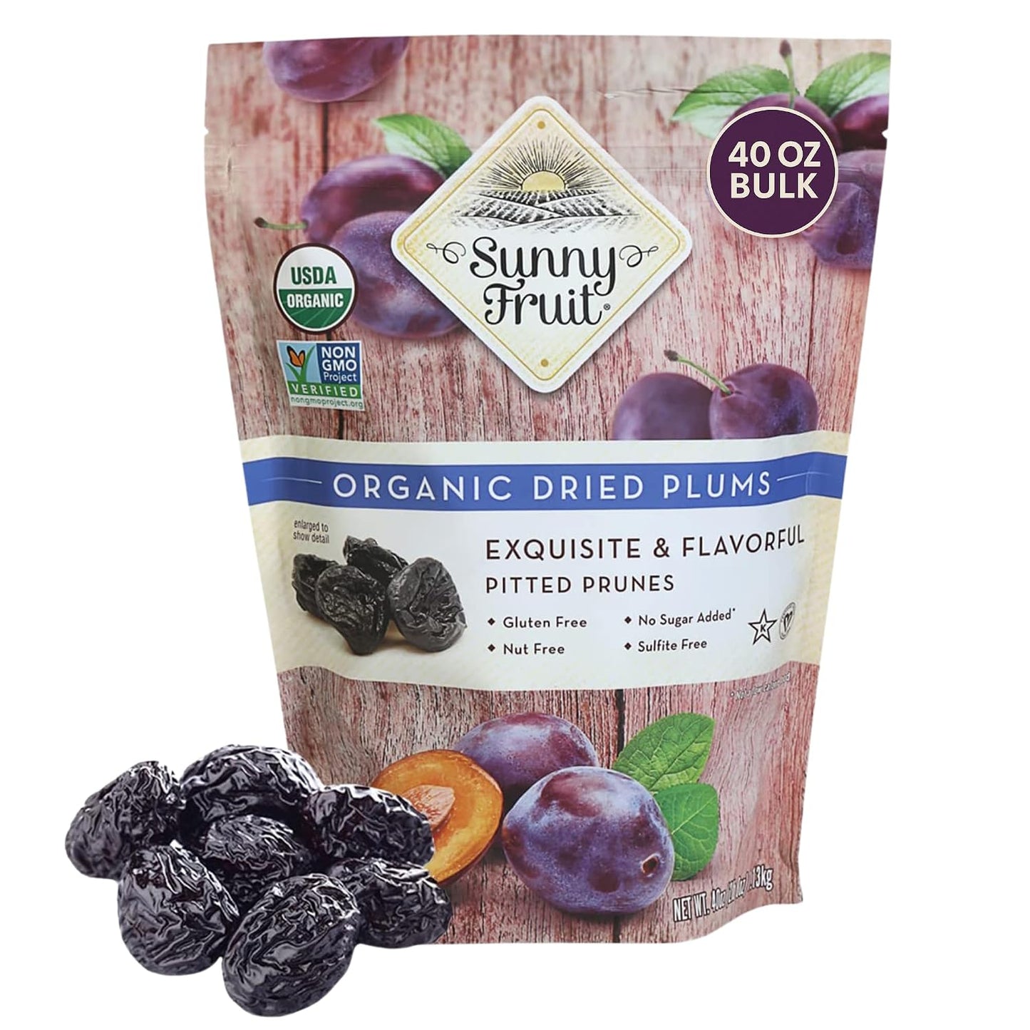 Sunny Fruit Soft Organic Pitted Prunes, 2.5 Pound Bulk Bag