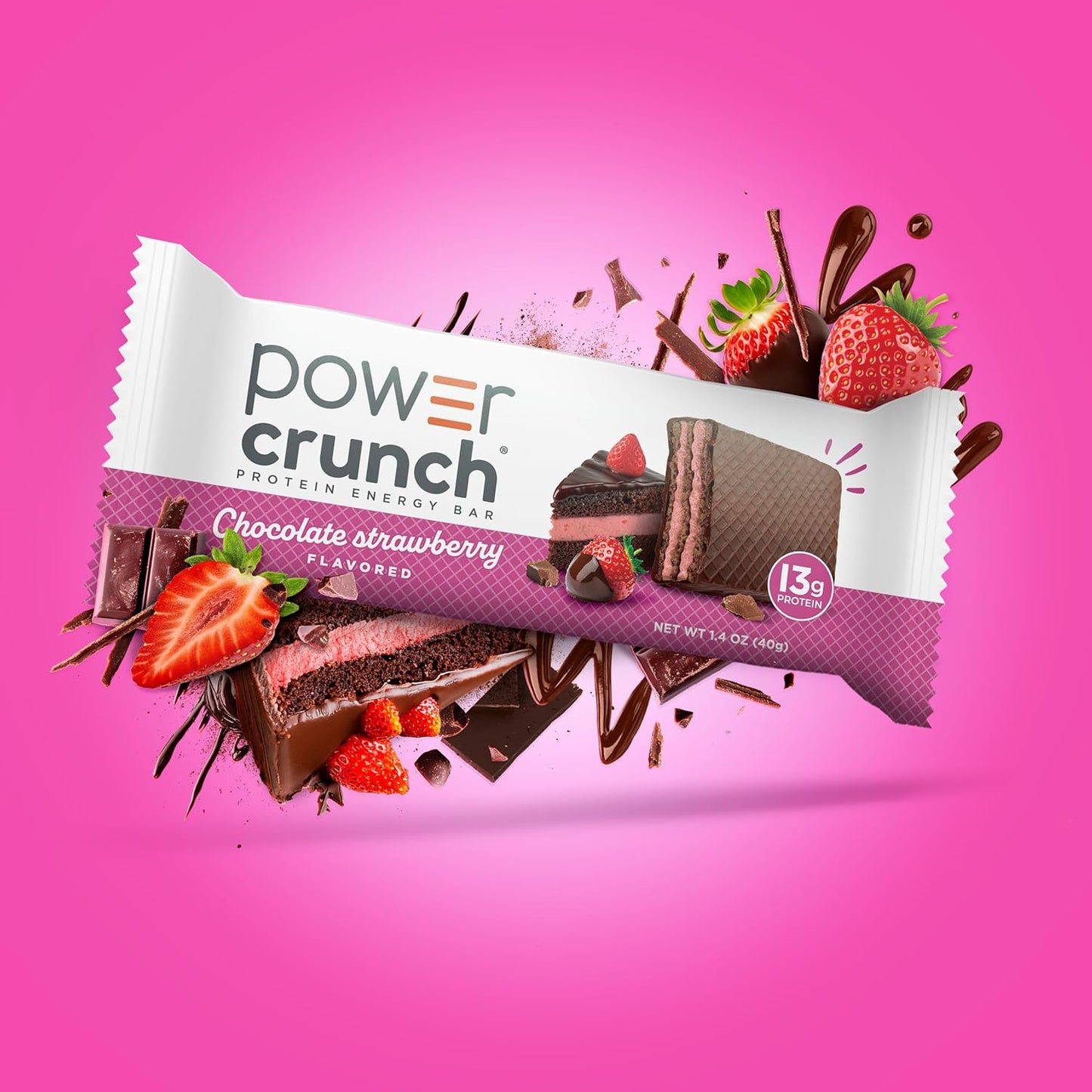 Power Crunch Protein Energy Wafer Bars, Chocolate Strawberry, 1.4 Ounce, 12 Count