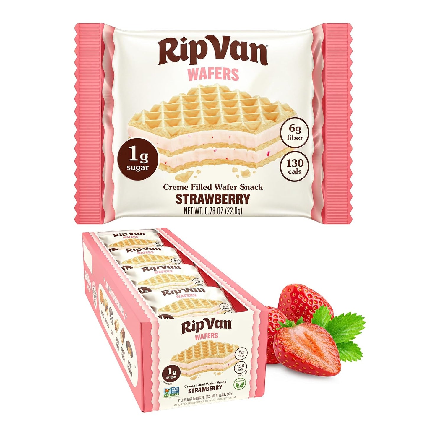 Rip Van Dark Chocolate Wafer Cookies - Healthy Snacks - Non GMO, Keto, Low Carb, Low Sugar (2g), Low Calorie and Vegan, 16 Count