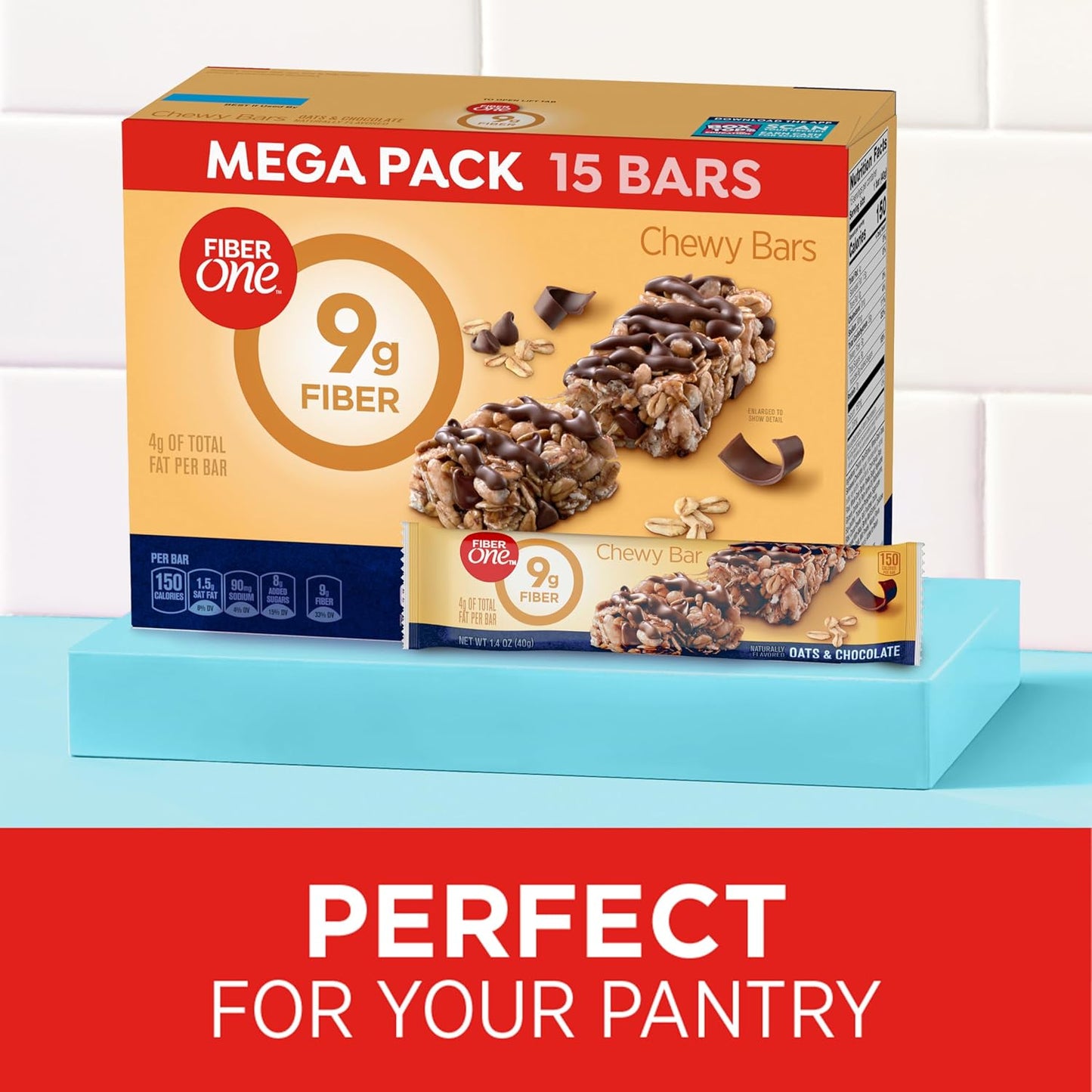 Fiber One Chewy Bars, Oats and Chocolate, Mega Pack, 15 Count, 21.2 oz