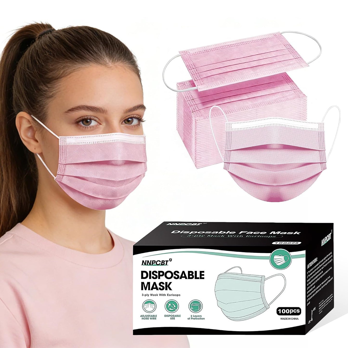 NNPCBT 100PCS 3 Ply Black Disposable Face Mask Filter Protection