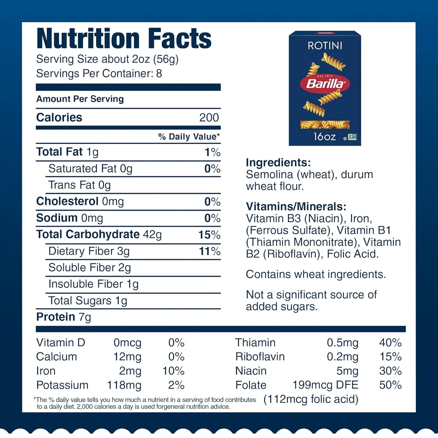 Barilla Rotini Pasta, 16 oz. Non-GMO, Durum Wheat Semolina, Kosher Certified, Italian Made Pastas
