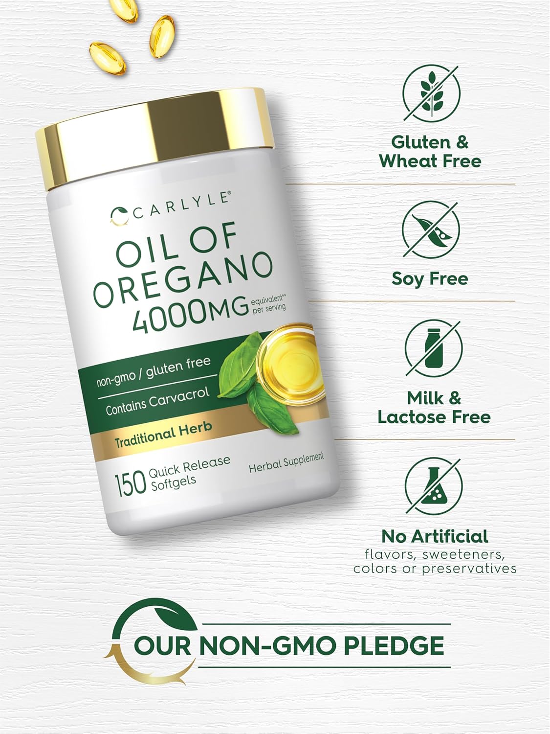 Carlyle Oregano Oil Supplement | 150 Softgel Capsules | Contains Carvacrol | Non-GMO & Gluten Free Formula
