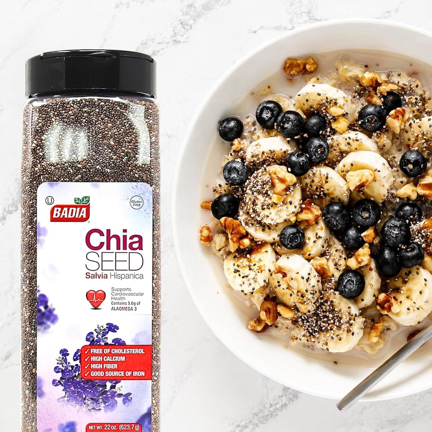 Badia Chia Seed, 22 oz - High Fiber, Omega-3, Protein, Energy Boost - Smoothies, Yogurt, Baking, Oatmeal