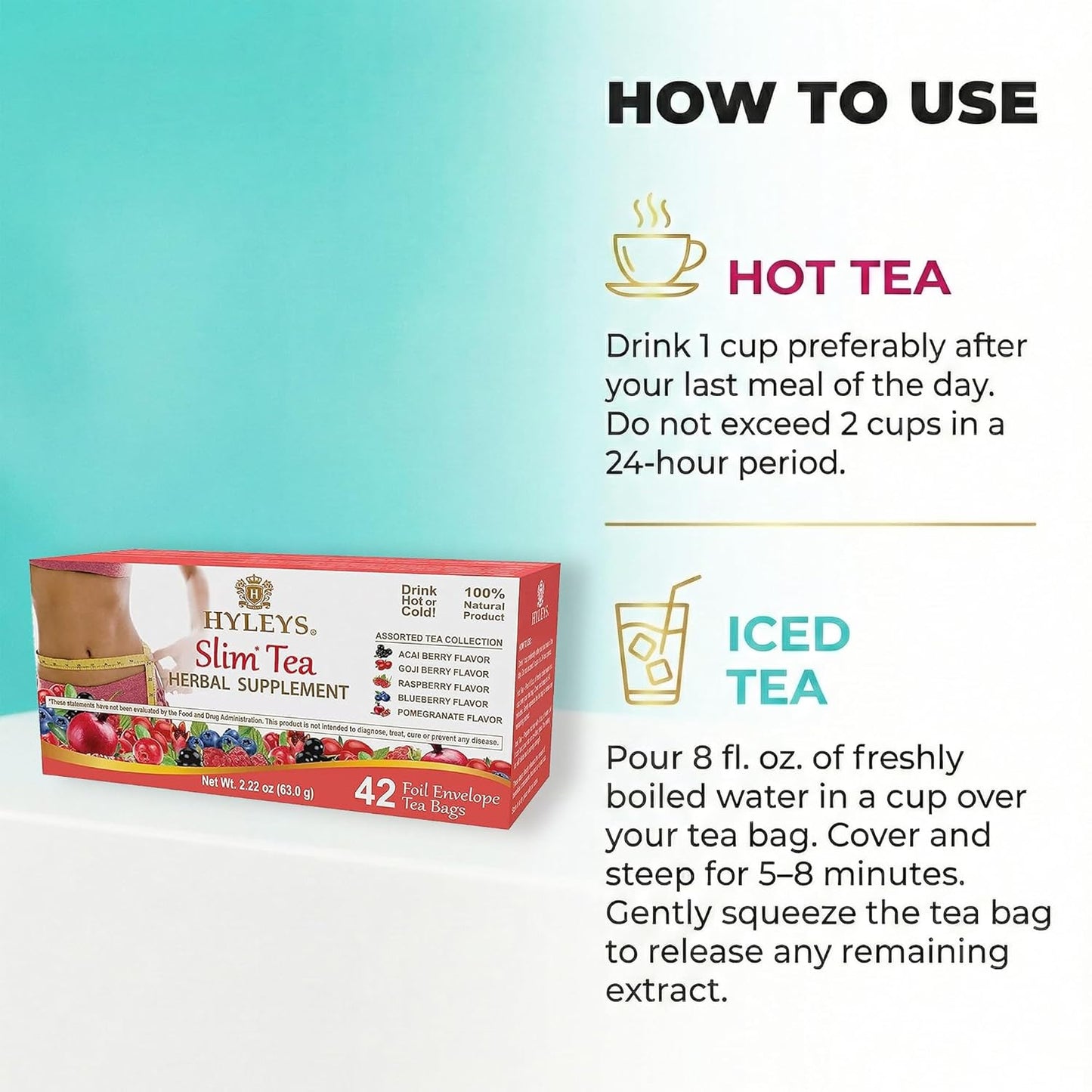 Hyleys Slim Tea 42 Ct Assorted Herbal Supplement Tea Bags