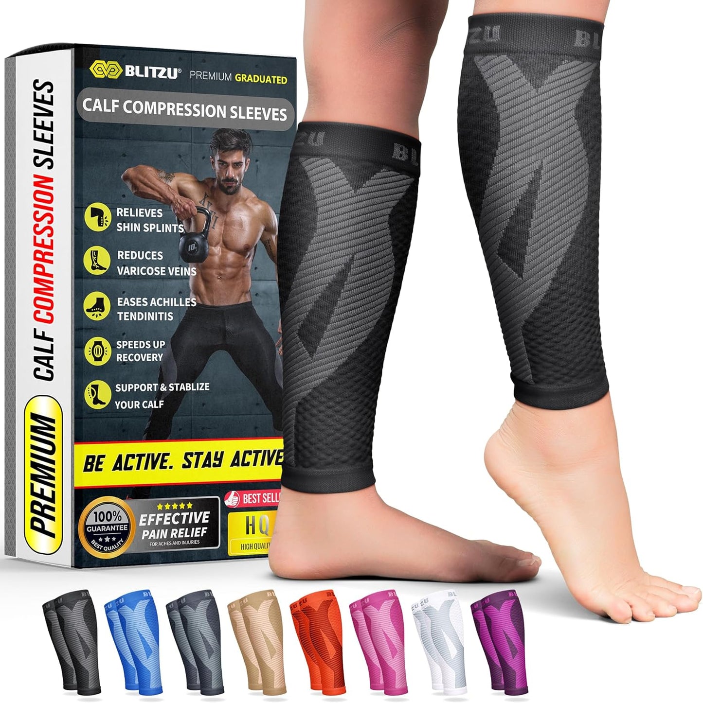 BLITZU Calf Compression Sleeve for Runners and Athletes
