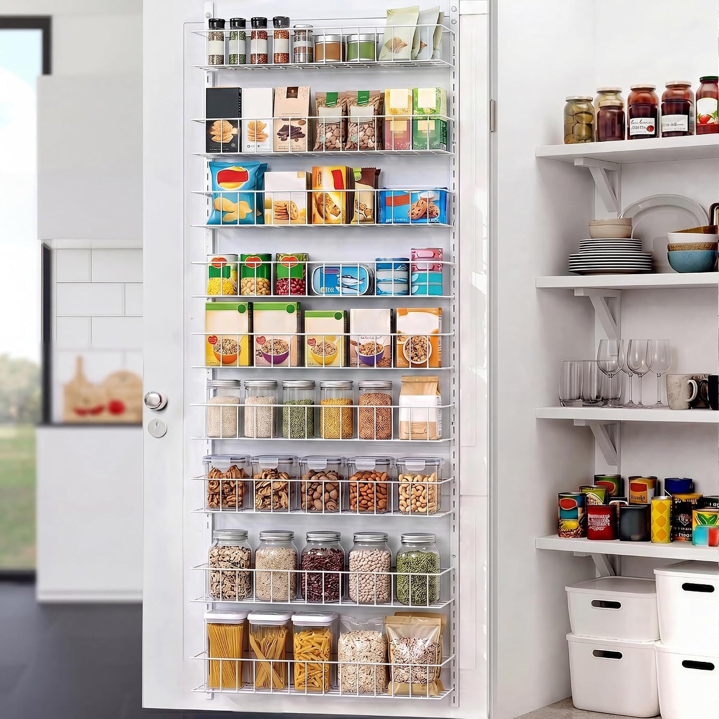 ElegantArray 8-Tier Pantry Door Organizer, Black | Over The Door, Hanging Spice Rack Shelves, Home Office Laundry Room Bathroom & Kitchen, Storage Rack
