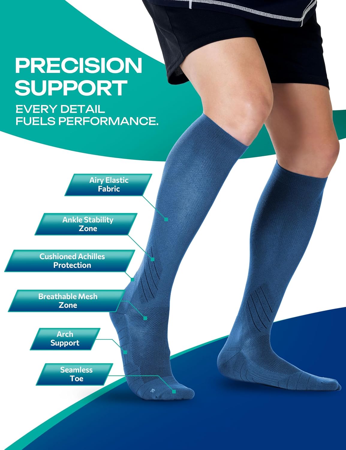 Knee Length Compression Socks for Women and Men, 15-20mmHg