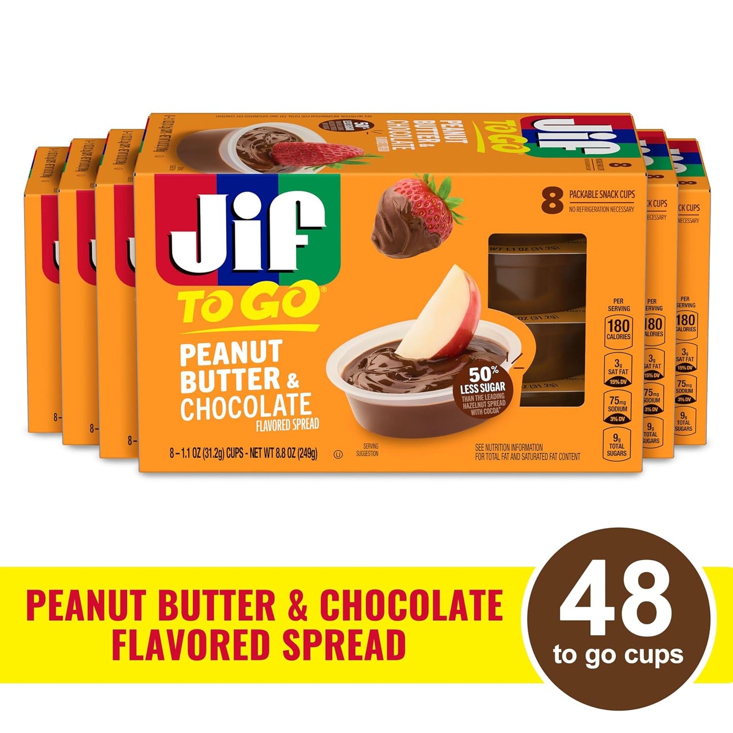 Jif To Go Peanut Butter & Chocolate Flavored Spread, 48 Single-Serve Cups, 1.1 Oz. Each