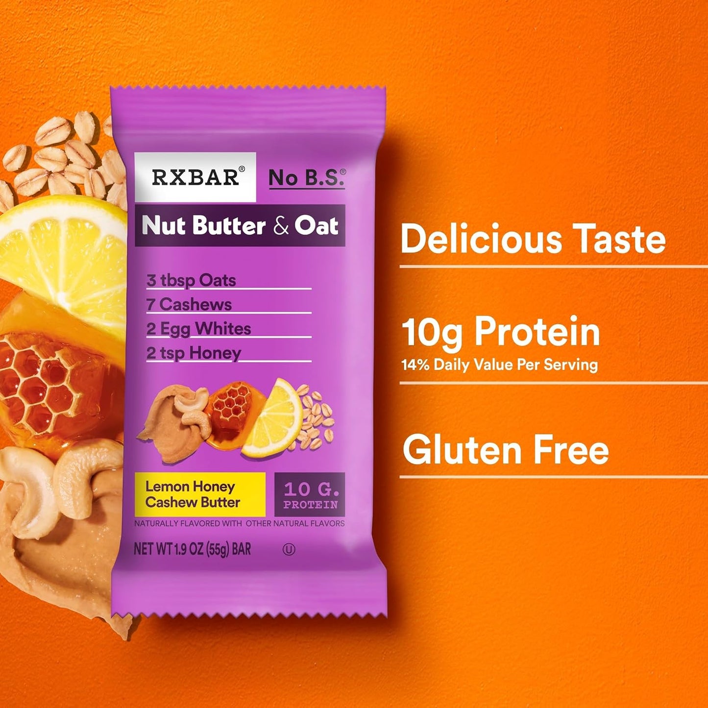 RXBAR Nut Butter and Oat Protein Bars, 12 Count, 23.2oz Box, Lemon Honey Cashew Butter