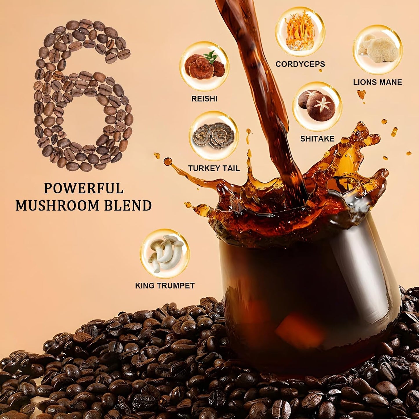 Mushroom Coffee Blend with 6 Adaptogenic Mushrooms for Energy and Immune Support