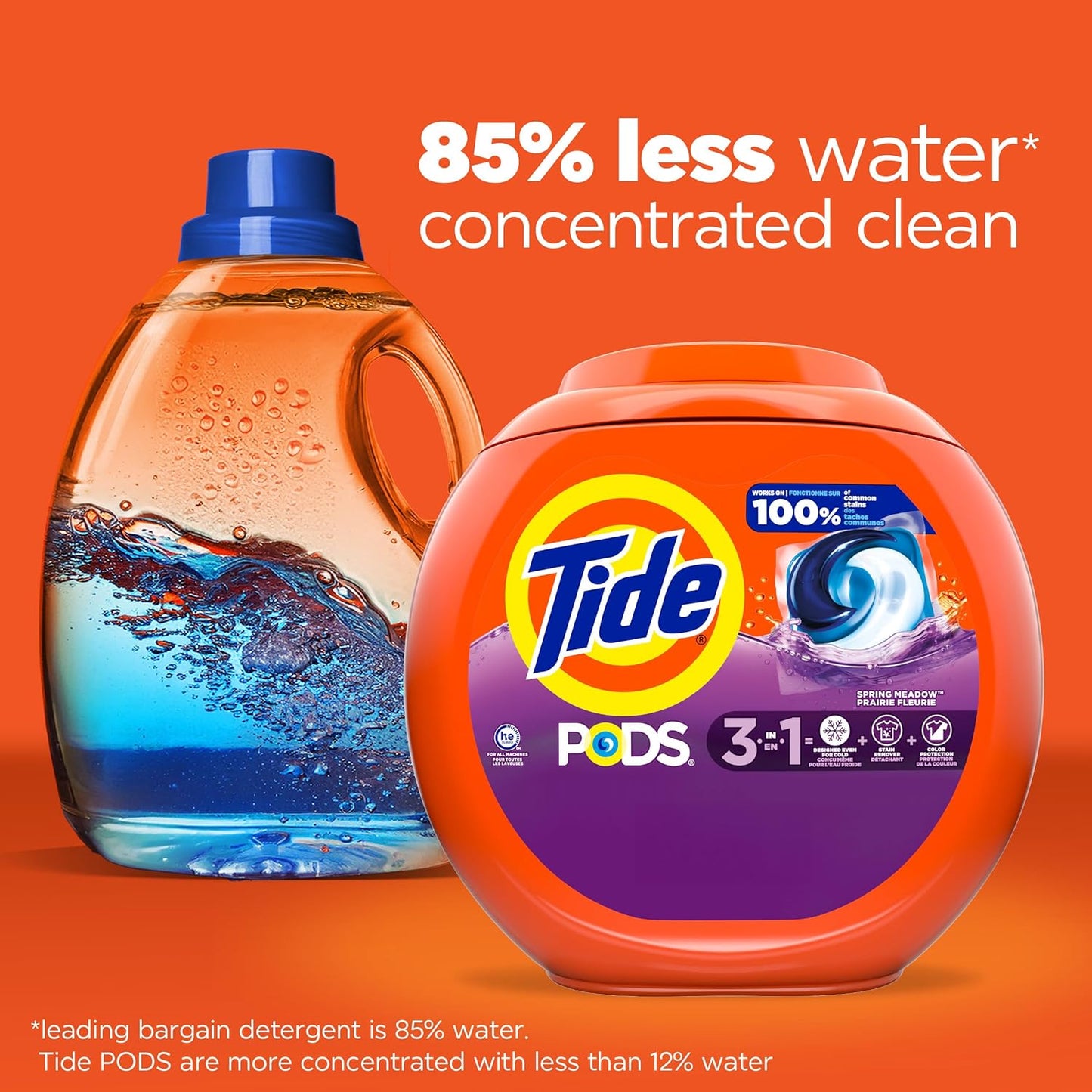 Tide PODS Liquid Laundry Detergent Soap Pacs, HE Compatible, Powerful 3-in-1 Clean in one Step, Built in Stain Removers, Spring Meadow Scent, 76 Count