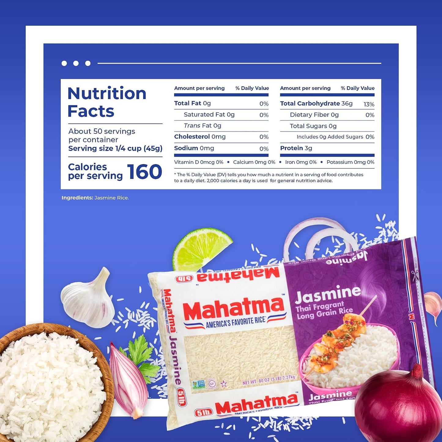 Mahatma Jasmine, 5lb Bag of Fragrant Thai, Indian or Cambodian Rice, Stovetop or Microwave