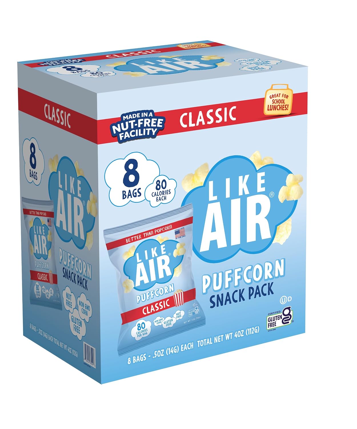 Like Air Single Flavor Puffcorn Snack Box, 80 Calories, Gluten Free, Kosher, Non-GMO Corn