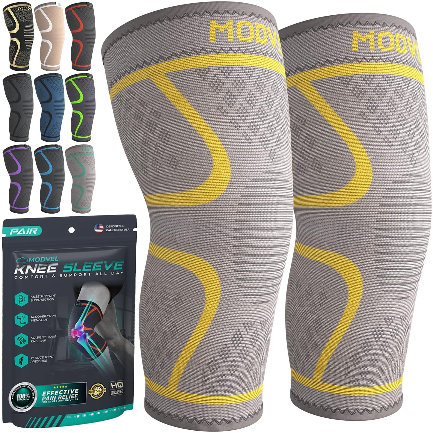 Modvel Compression Knee Brace for Women & Men, Knee Support for Running & Sports