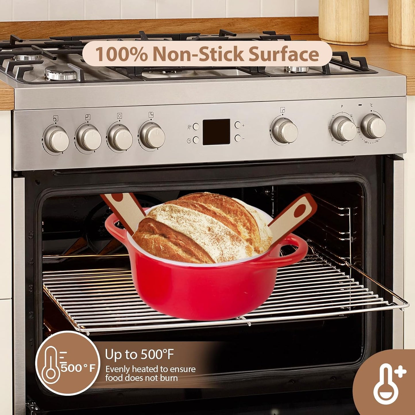 2 PCS Silicone Bread Sling for Dutch Oven, Red | Non-Stick & Reusable Bread Baking Supplies with Extra Long Handles, Easily Transfer Sourdough, Dishwasher Safe, Round