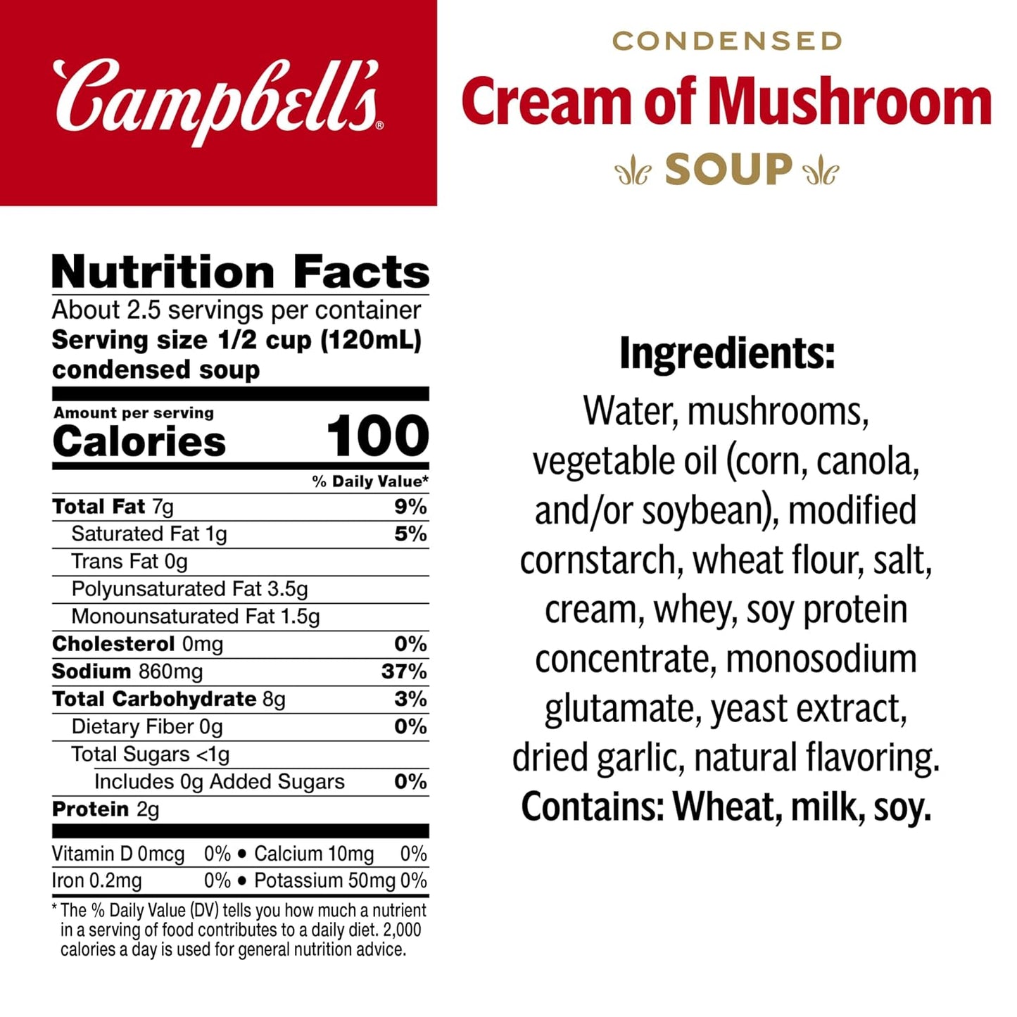 Campbell's Condensed Cream of Mushroom Soup, 10.5 oz Can