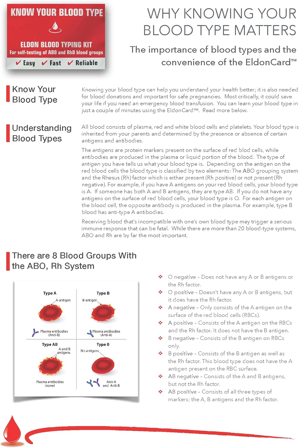 Eldoncard INC Blood Type Test Kit - Find Your A, B, O, AB & RH Blood Type