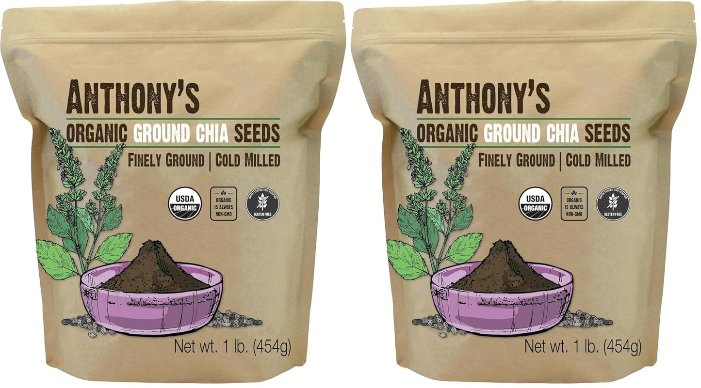 Anthony's Organic Ground Chia Seed, 1 lb, Finely Ground, Cold Milled, Gluten Free, Non GMO