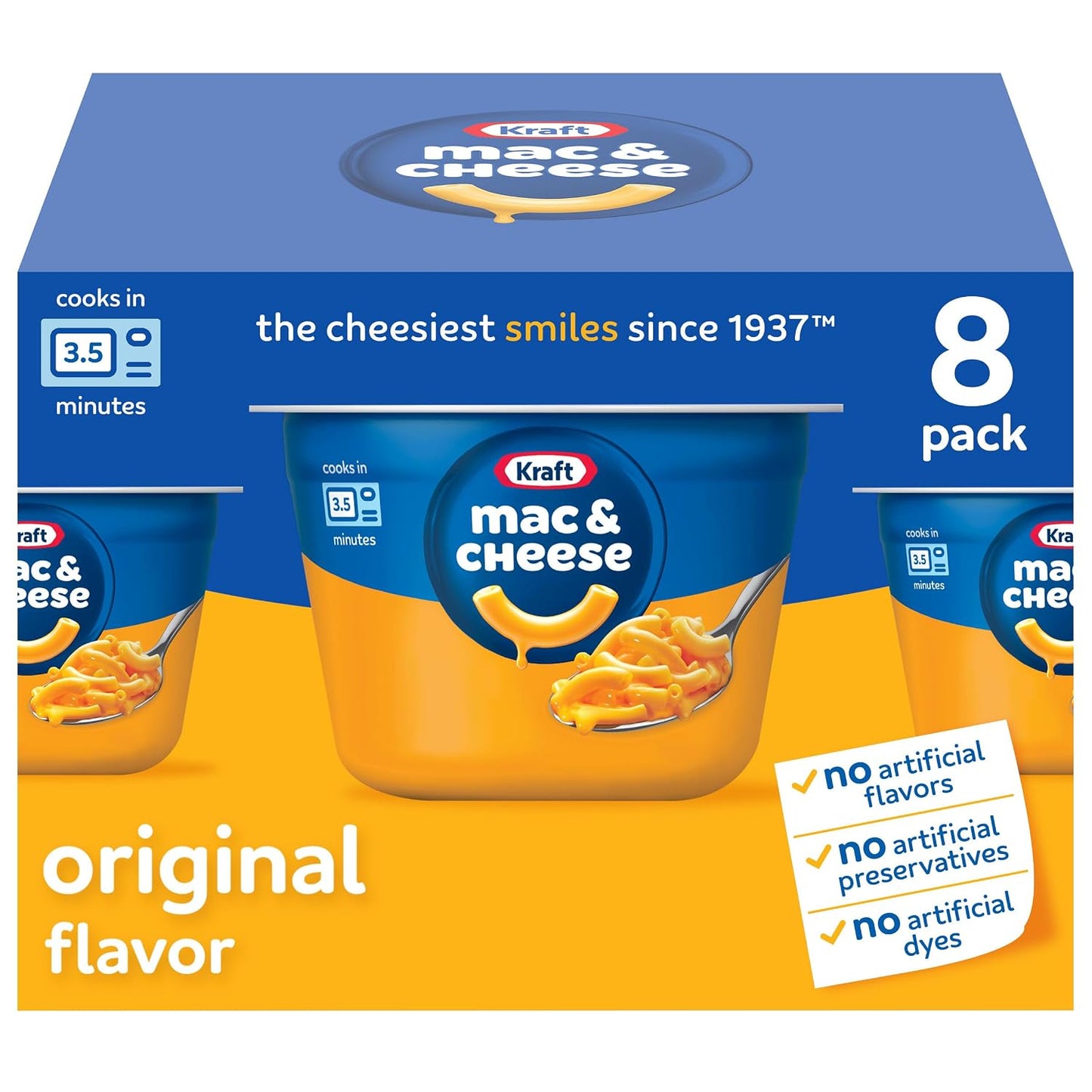 Kraft Original Mac and Cheese, Easy Microwave Dinner Cups, 8 Count, No Artificial Flavors or Preservatives, 2.05 oz