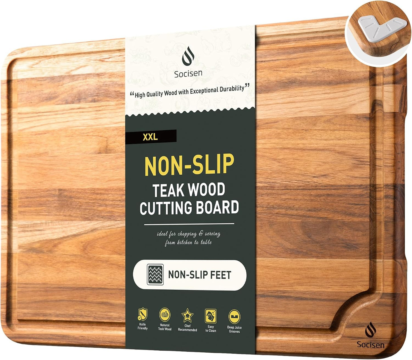 3 Pack Teak Wood Cutting Board Set for Kitchen Charcuterie Board Serving Heavy Duty Non Toxic Slip Over Sink Solid Thick Haus Wooden Chopping Board Large Big Small Meat Best Kitchen Mother Gift