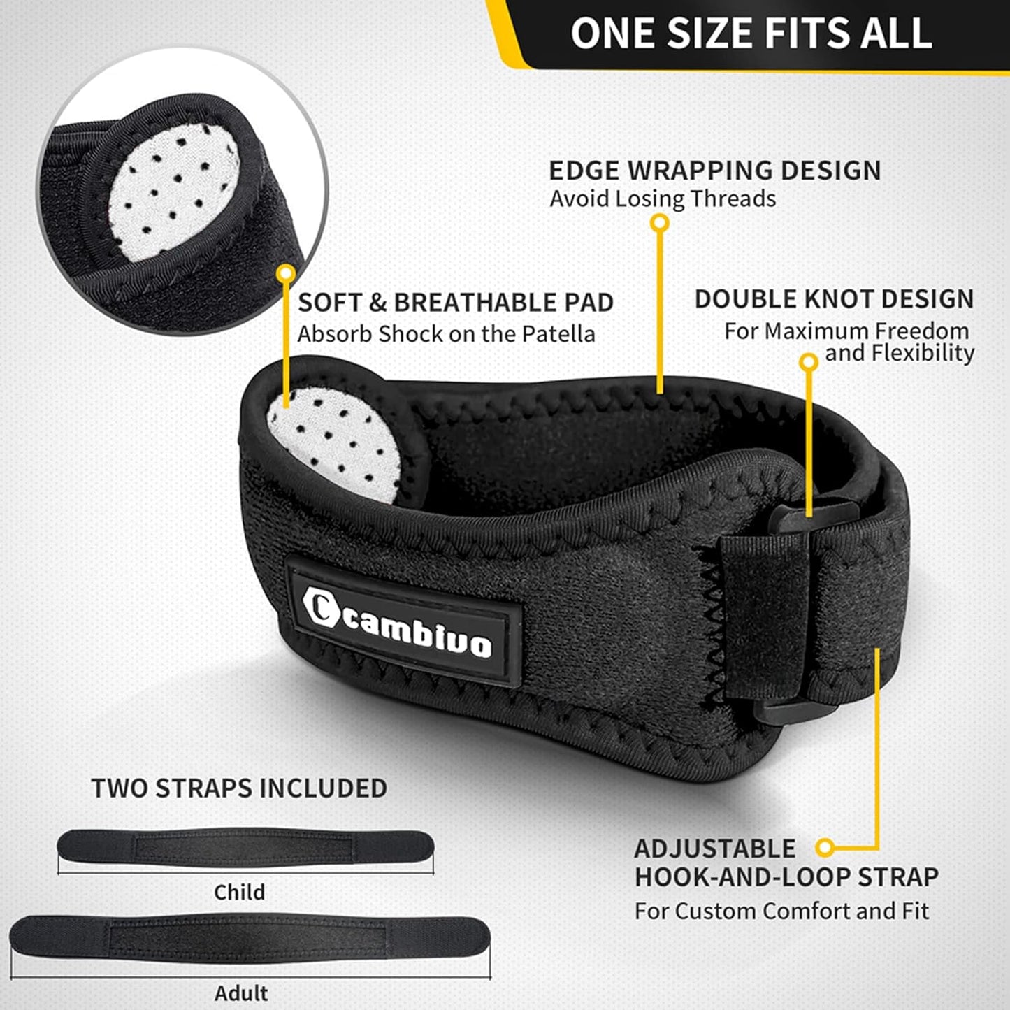 Cambivo Patellar Tendon Knee Straps 2 Pack for Pain Relief and Support