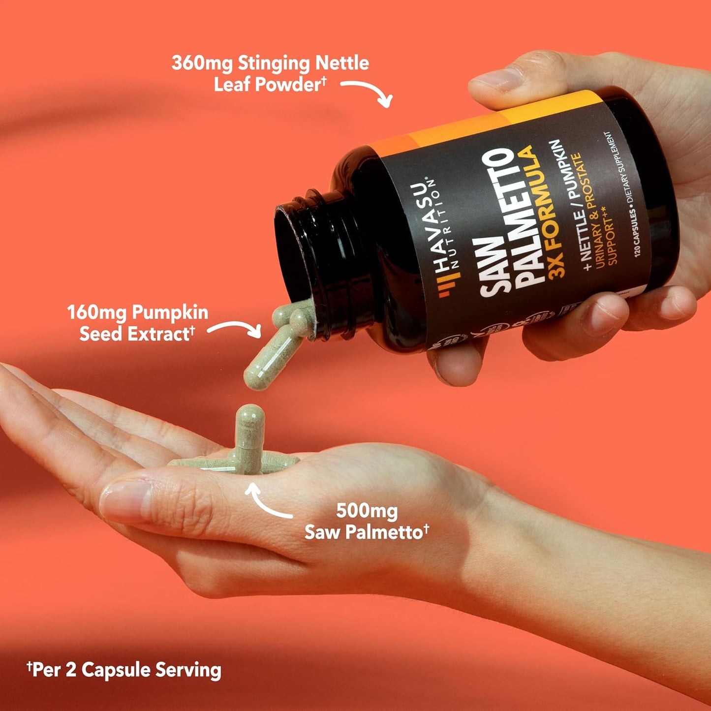 Saw Palmetto Supplement with Stinging Nettle and Pumpkin Seed Extract - Advanced 3X Formula - DHT Blocker Urinary Health and Prostate Support for Mens Health - Vegan, Non-GMO Capsules - 2 Month Supply