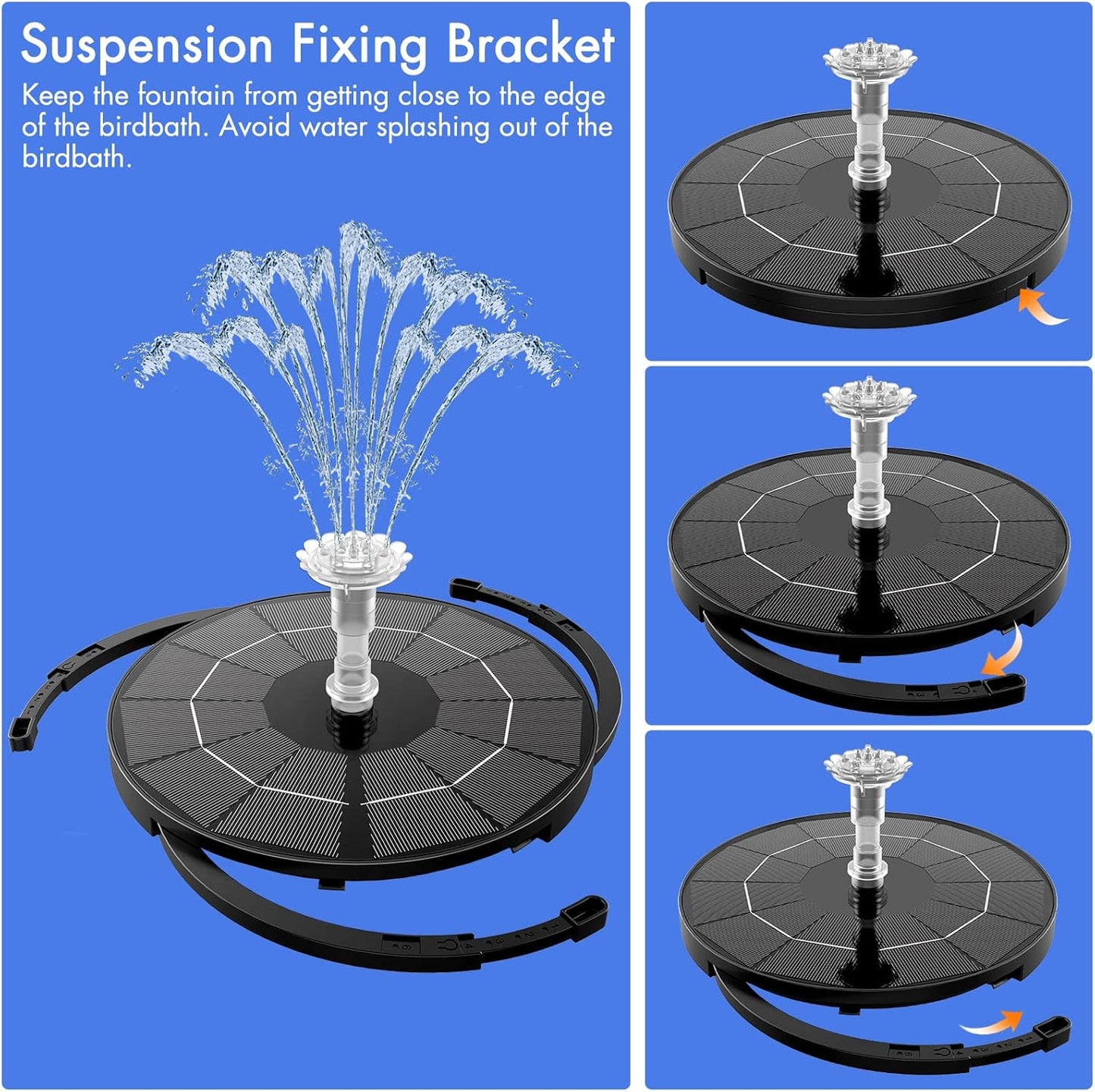 AISITIN 3.5W Solar Fountain Pump for Water Feature Outdoor DIY Solar Bird Bath Fountain with Multiple Nozzles, Solar Powered Water Fountain for Garden, Ponds, Fish Tank and Aquarium