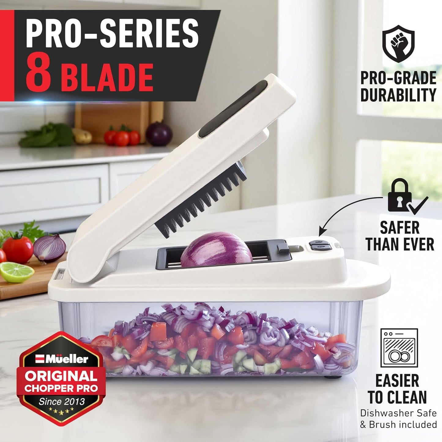 Mueller The Real Original Pro Vegetable Chopper & Mandoline Slicer, 10-in-1 | since 2013, 8 Blade Food Veggie Chopper, Onion Vegetable Cutter with Container, Kitchen Gadgets & Essentials