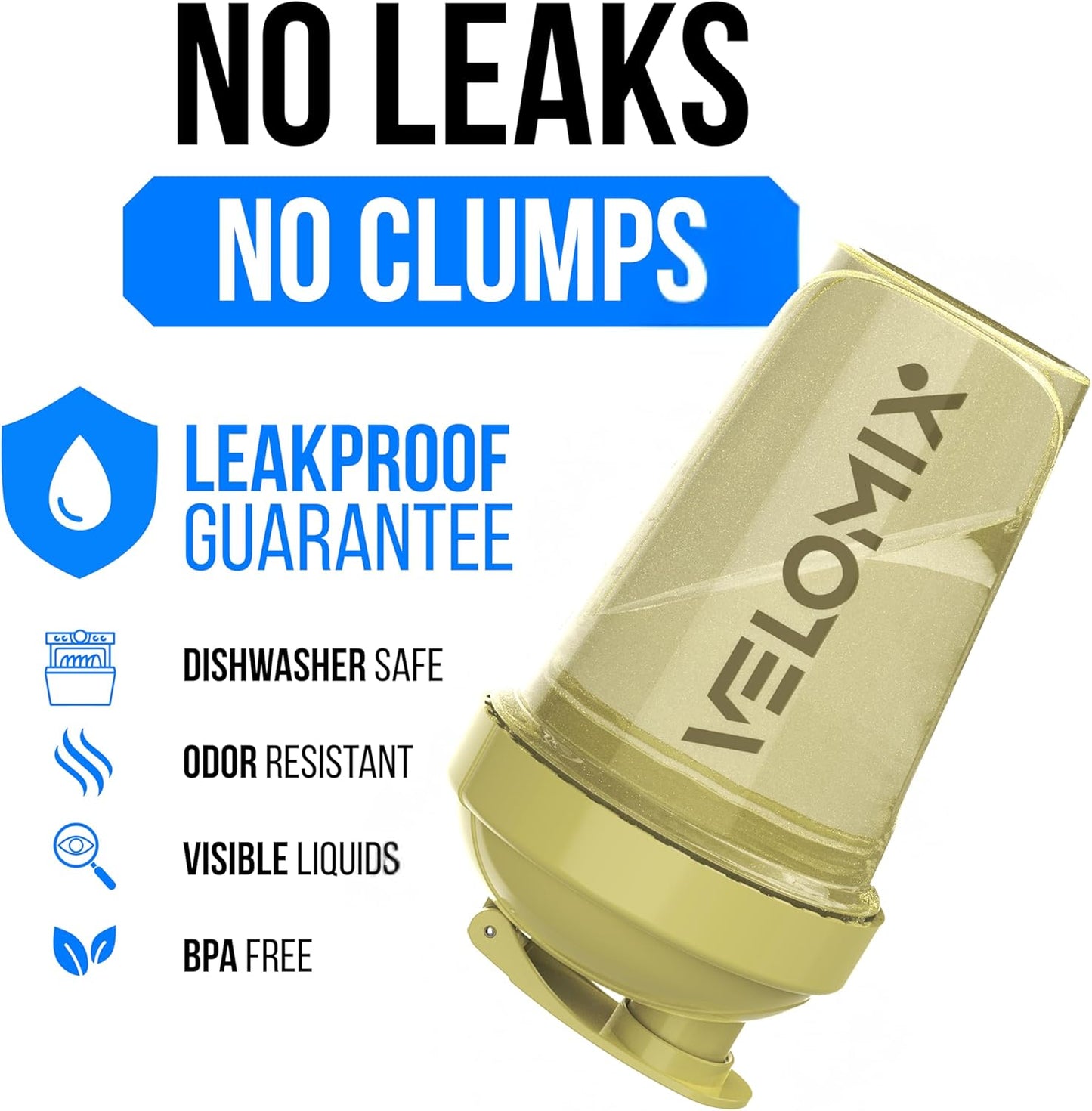 VELOMIX 20oz Protein Shaker Bottle, Leak-Proof, Dishwasher Safe