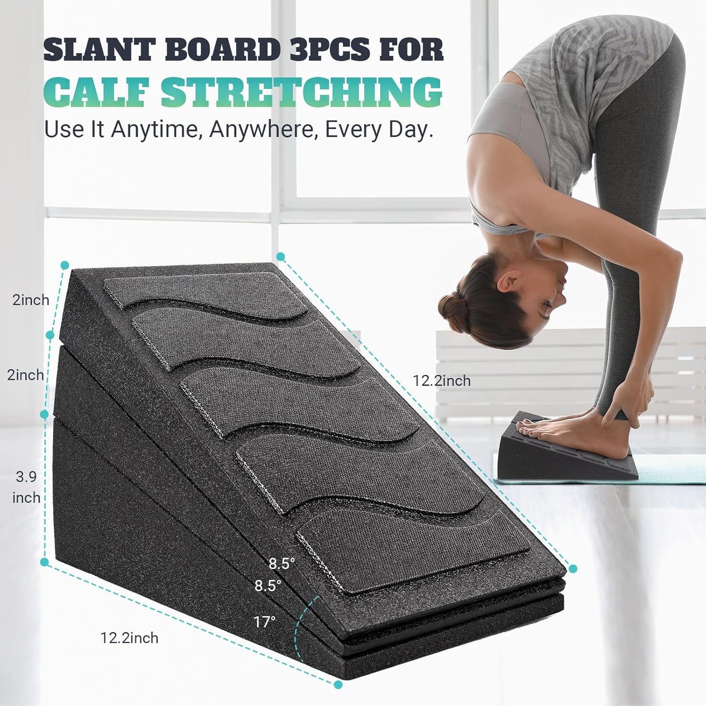 Slant Board for Calf Stretching, 5 Adjustable Angles, 480 lbs Capacity