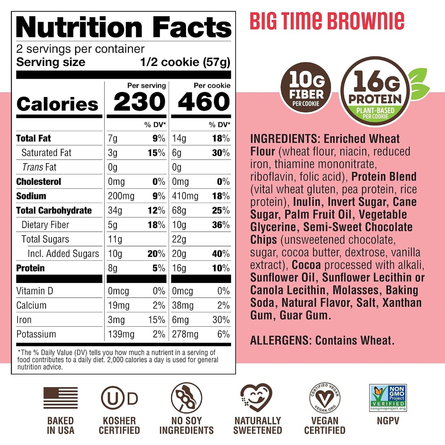 Lenny & Larry's Protein Cookie, Big Time Brownie, 16g Plant Protein, 10g Fiber, Soft-Baked, Vegan, Non-GMO, 4oz, Pack of 12