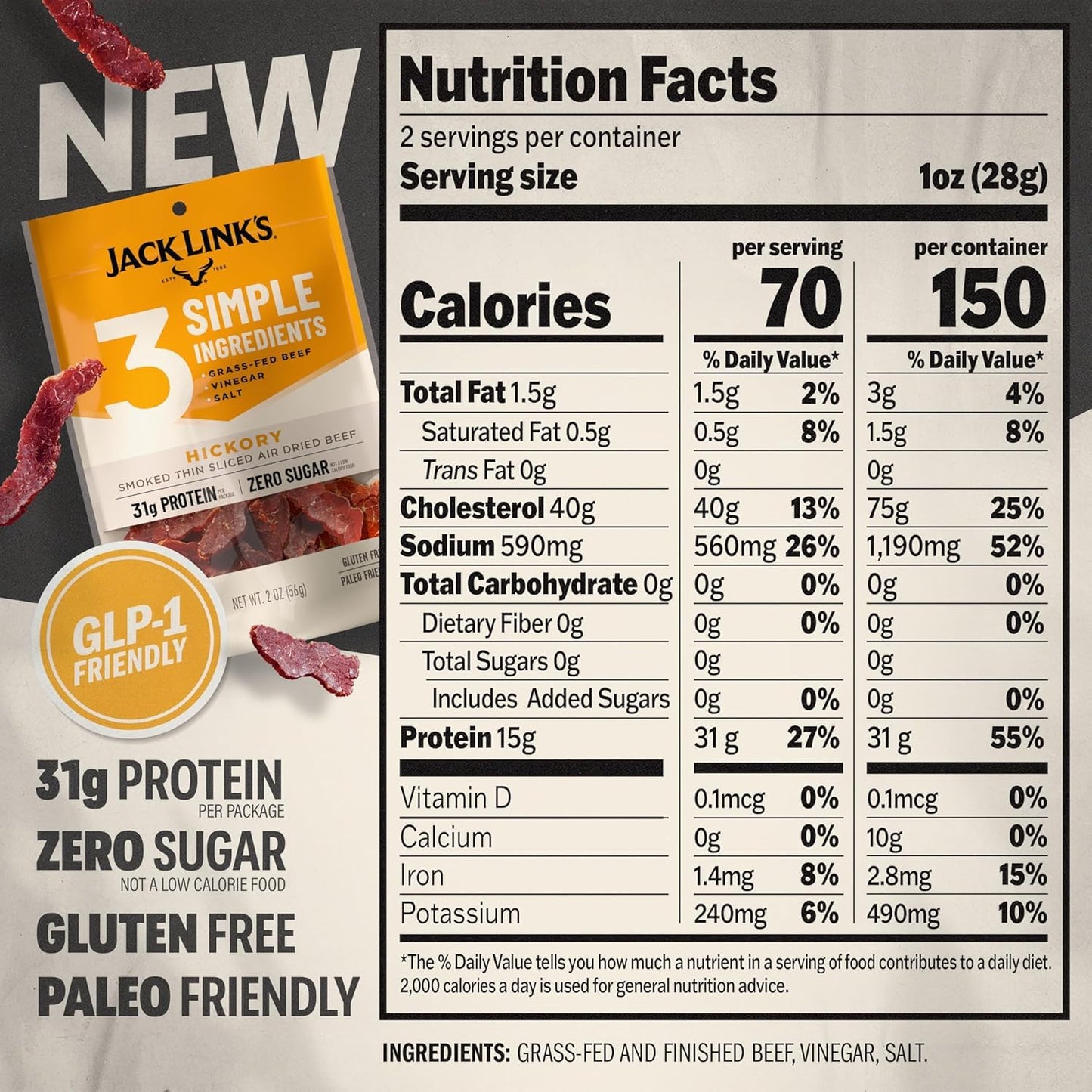 Jack Link's Air Dried Steak Slices Multipack with 3 Simple Ingredients
