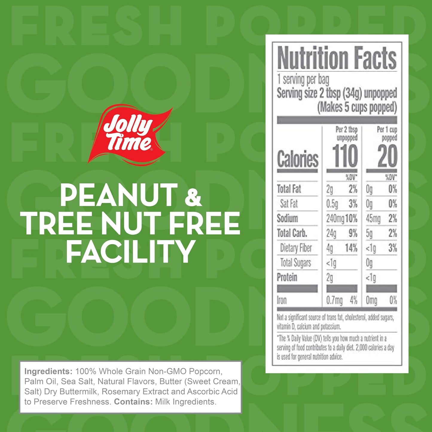 Jolly Time Pop Microwave Popcorn, 1.2oz Personal Bag, 10 Bags Per Carton