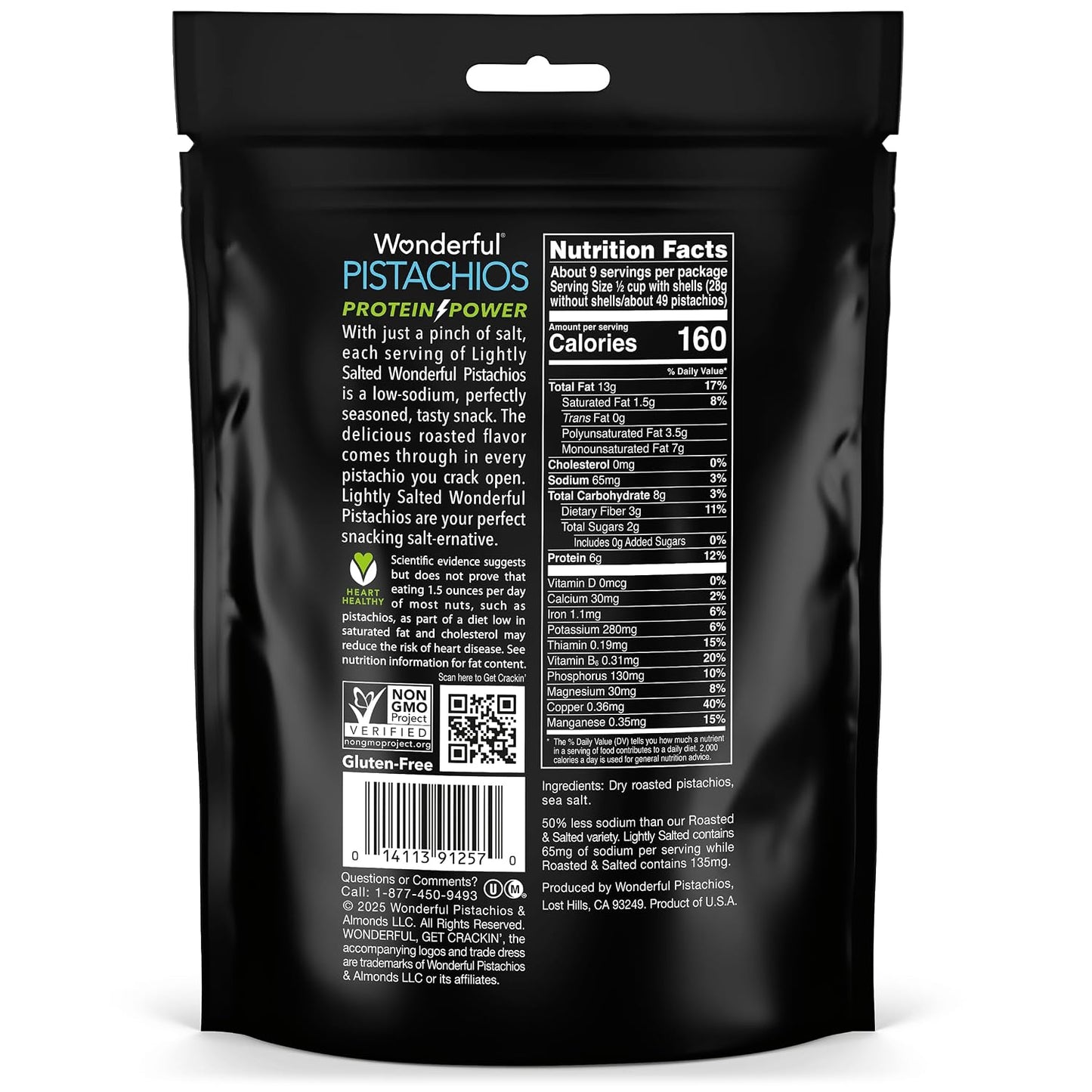 Wonderful Lightly Salted In-Shell Pistachios, Gluten Free, Plant Based Protein, 16 Ounce Resealable Bag