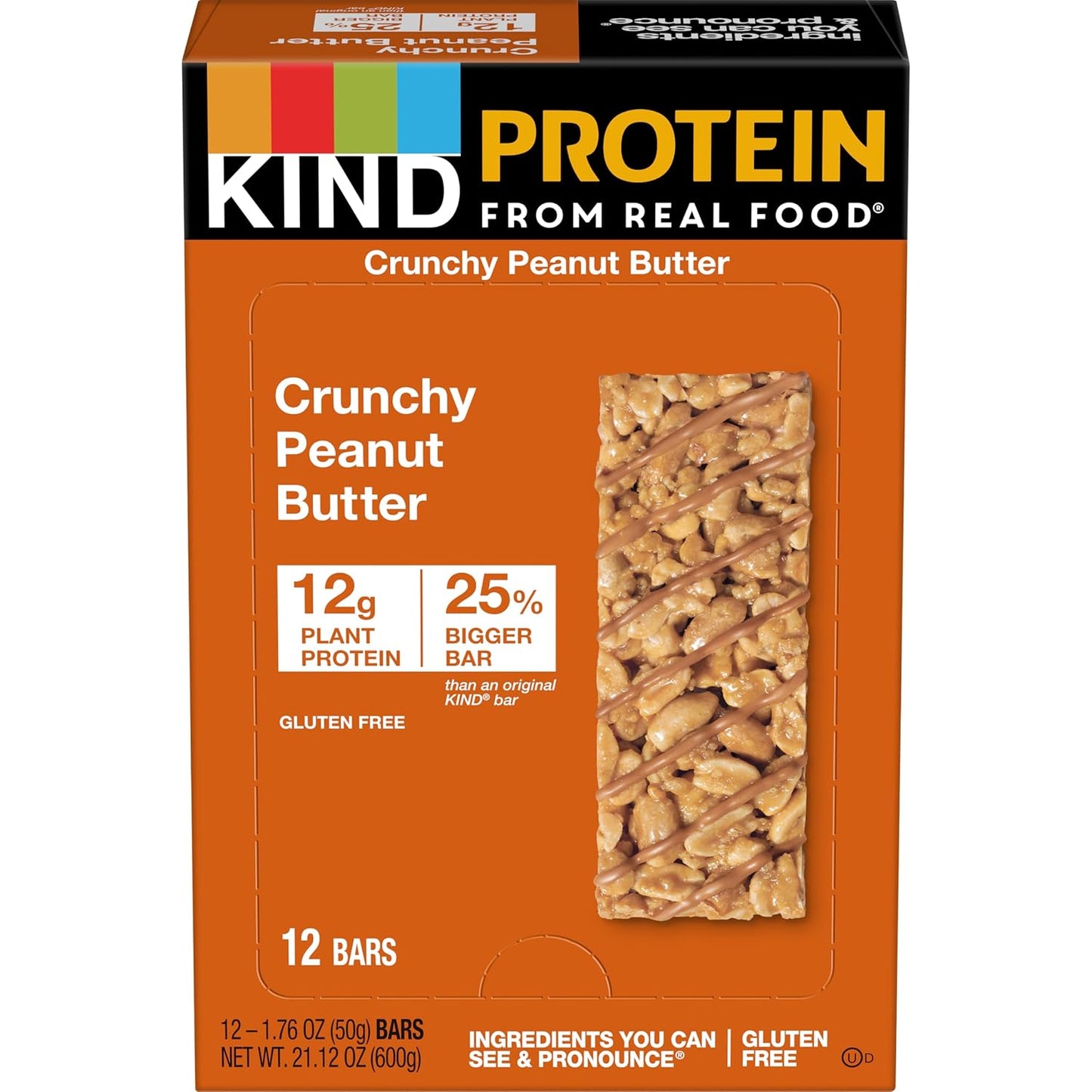KIND Protein Bars, Crunchy Peanut Butter, Gluten Free, 12g Protein, 12 Count