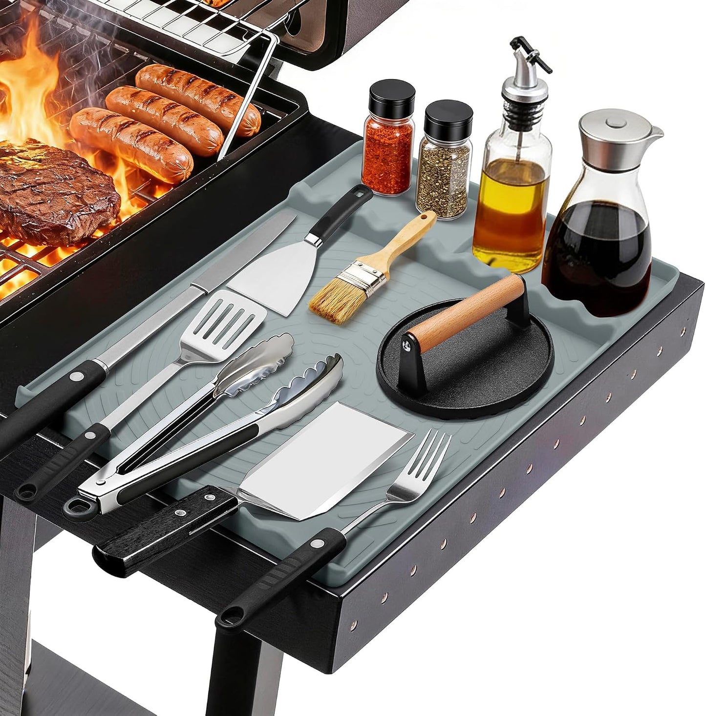Silicone Grill Mat for Blackstone - BBQ Griddle Tools Side Mat with Drip Pad, Griddle Tools Mat for Outdoor Kitchen Countertop, BBQ Grill Accessories Gifts for Men (Orange)