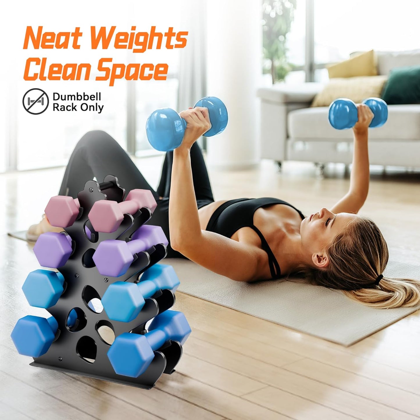 4 Tier Dumbbell Rack - Rust-Resistant Dumbbell Stand for Home Gym