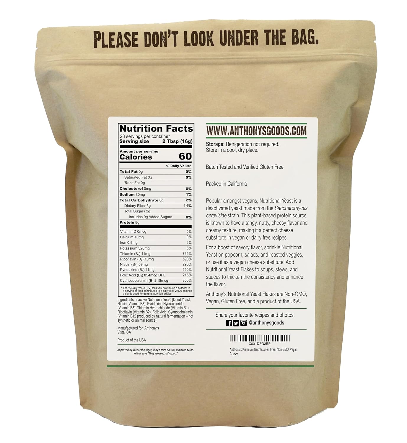 Anthony's Premium Fortified Nutritional Yeast Flakes 1 lb Gluten Free Non GMO Vegan