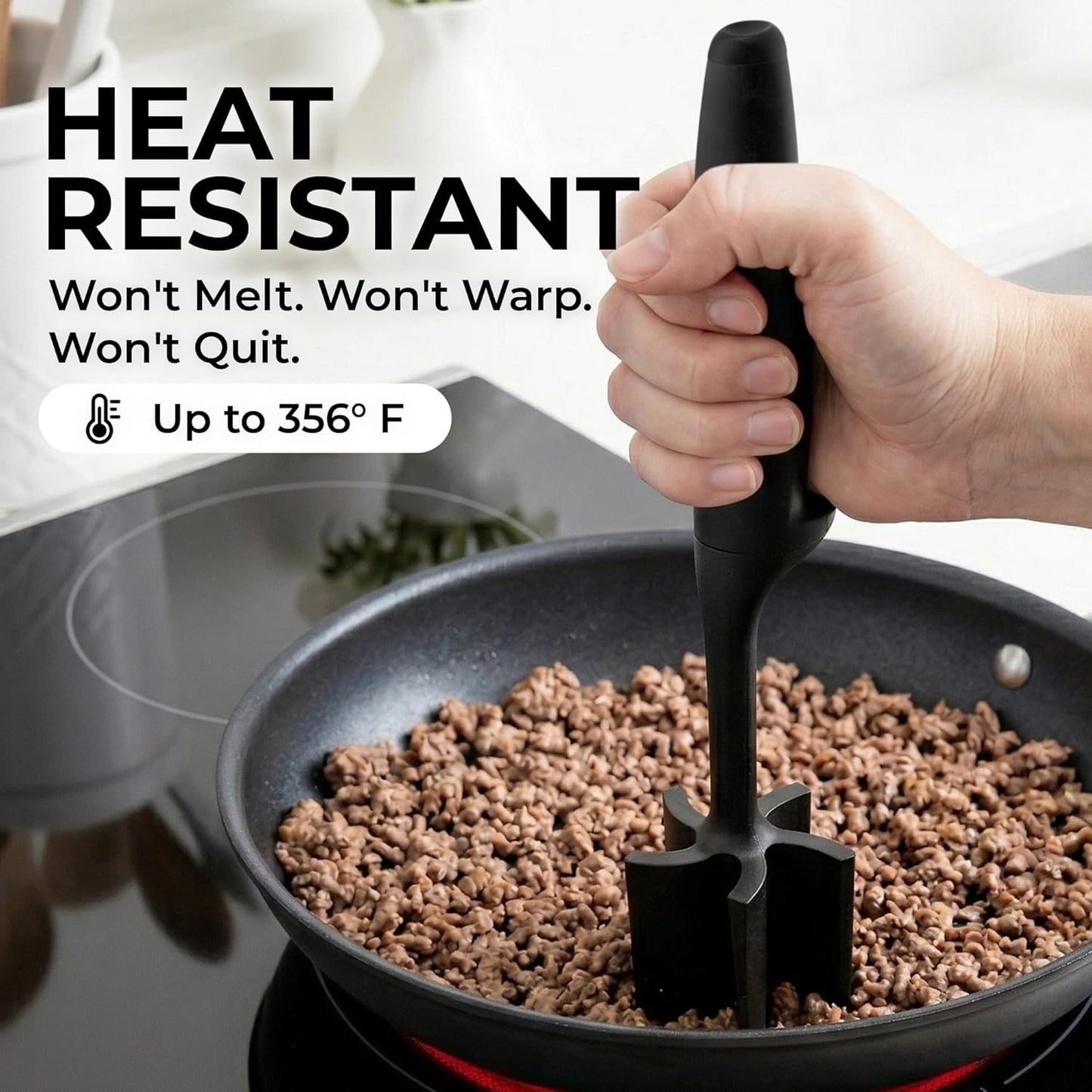 Zulay Kitchen Ground Meat Chopper Tool – 5-Blade Nylon Meat Chopper for Ground Beef, Non-Toxic Food Safe Meat Masher & Breaker, Heat Resistant to 180°C, Dishwasher Safe – Black