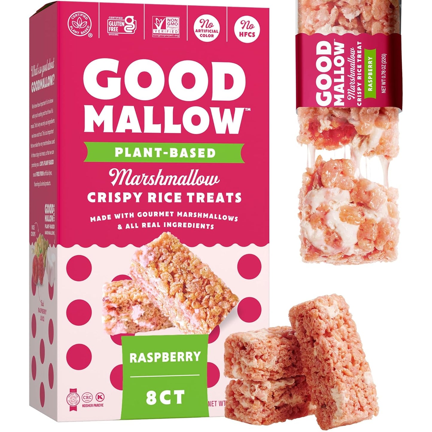 GoodMallow Vegan Rice Crispy Individually Wrapped Box of 8, Kosher, Gluten Free, Dairy Free Snacks