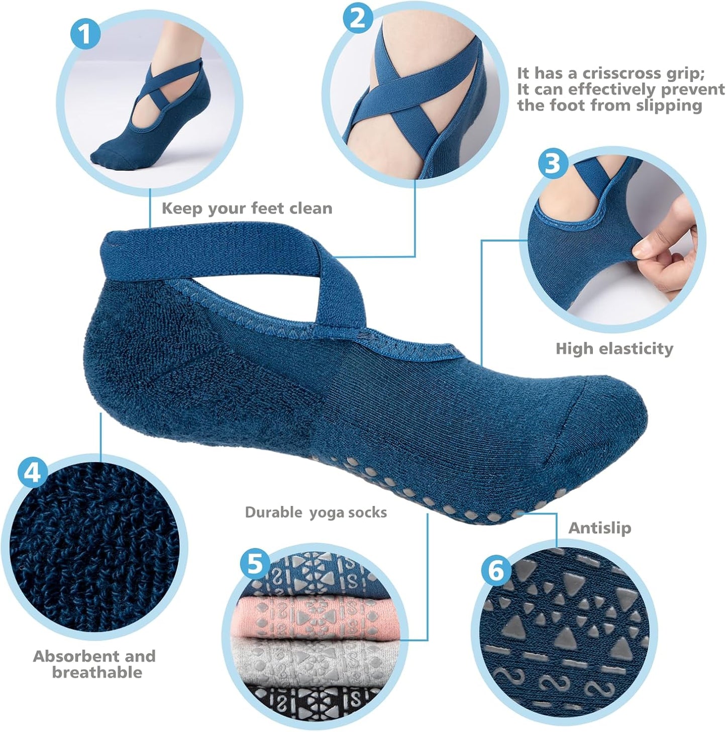 BKP Yoga Socks for Women - Non Slip Grip Socks for Ballet, Pilates