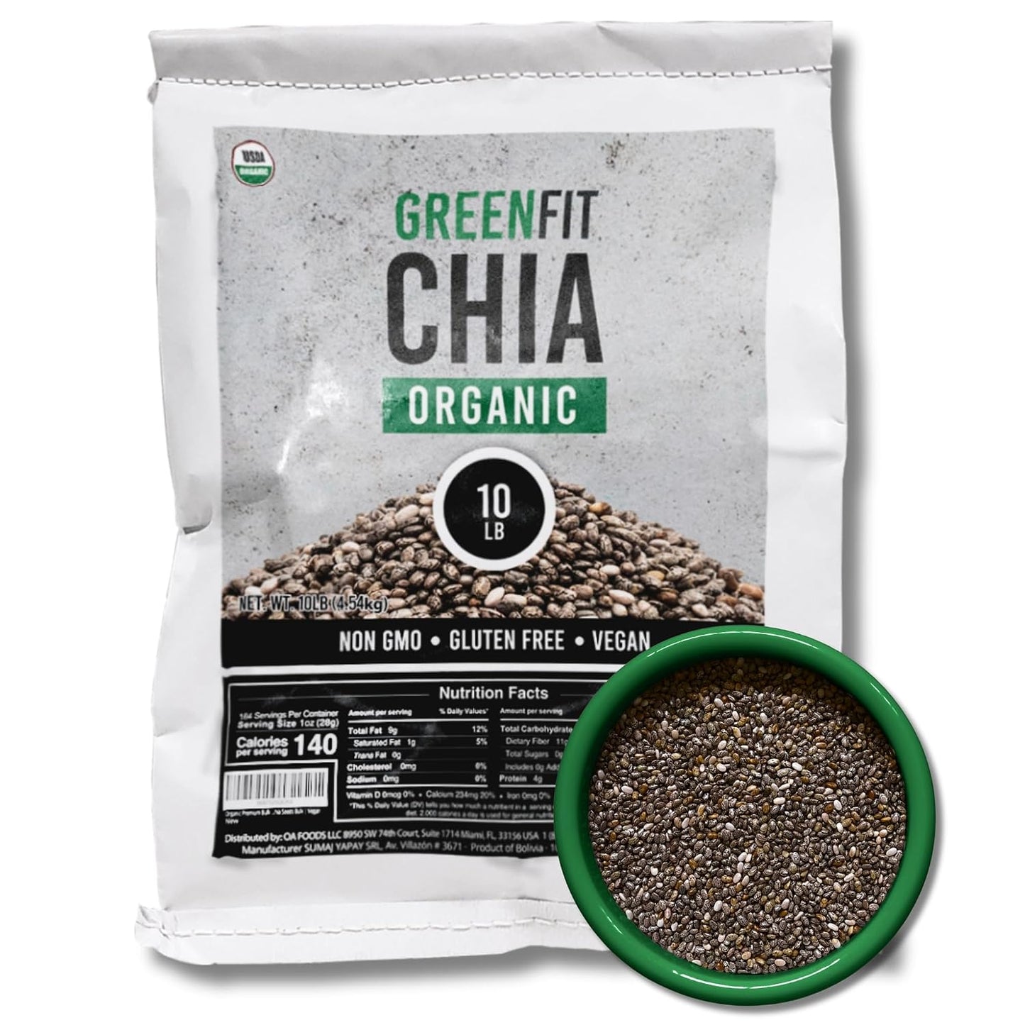 Greenfit Premium Bulk Chia Seeds (10Lbs Bag) | A+ Grade Chia | Nutrient-Packed Superfood | Non-GMO | Gluten-Free Chia Seeds Bulk | Vegan
