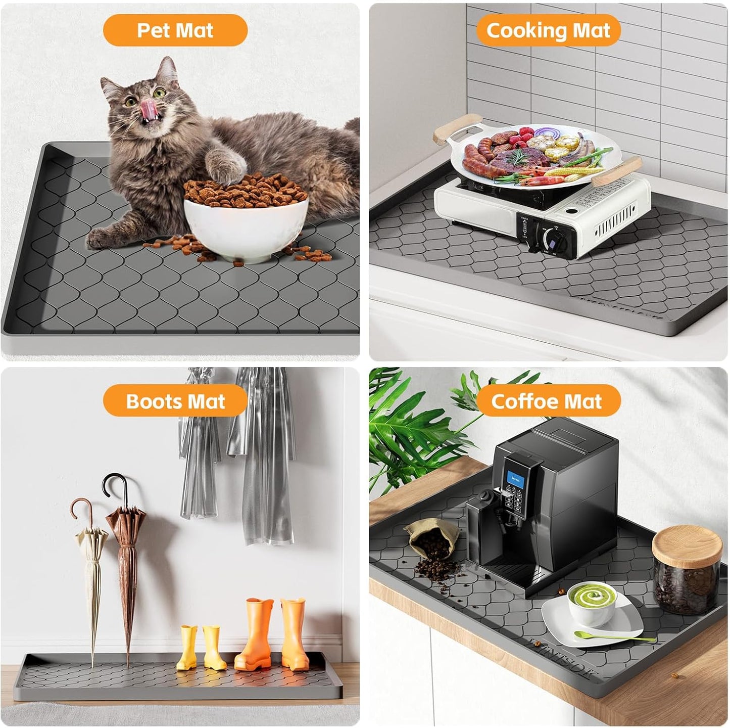 Winisok Waterproof Under Sink Mat 34" x 22", Silicone Mat, Black | Raised Edge Traps Spills & Leaks, Shelf Liner, Cabinet Protector, for Kitchen, Bathroom, Boots, Pets, Home Essentials