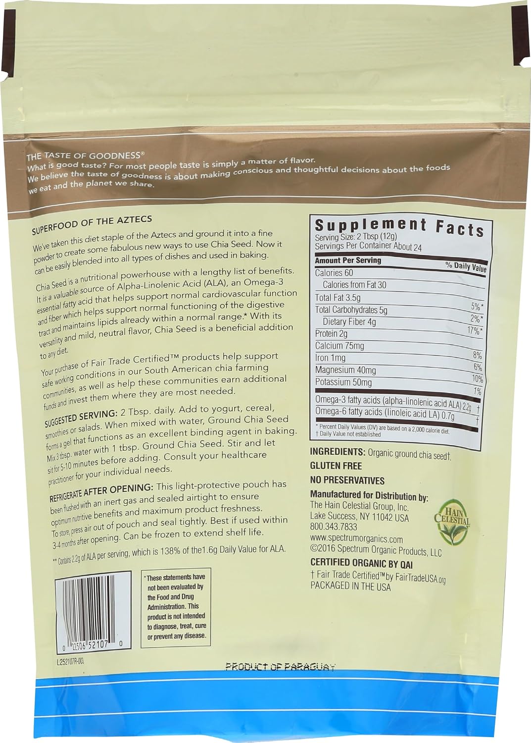 Spectrum Essentials Organic Ground Chia Seed, 10 oz
