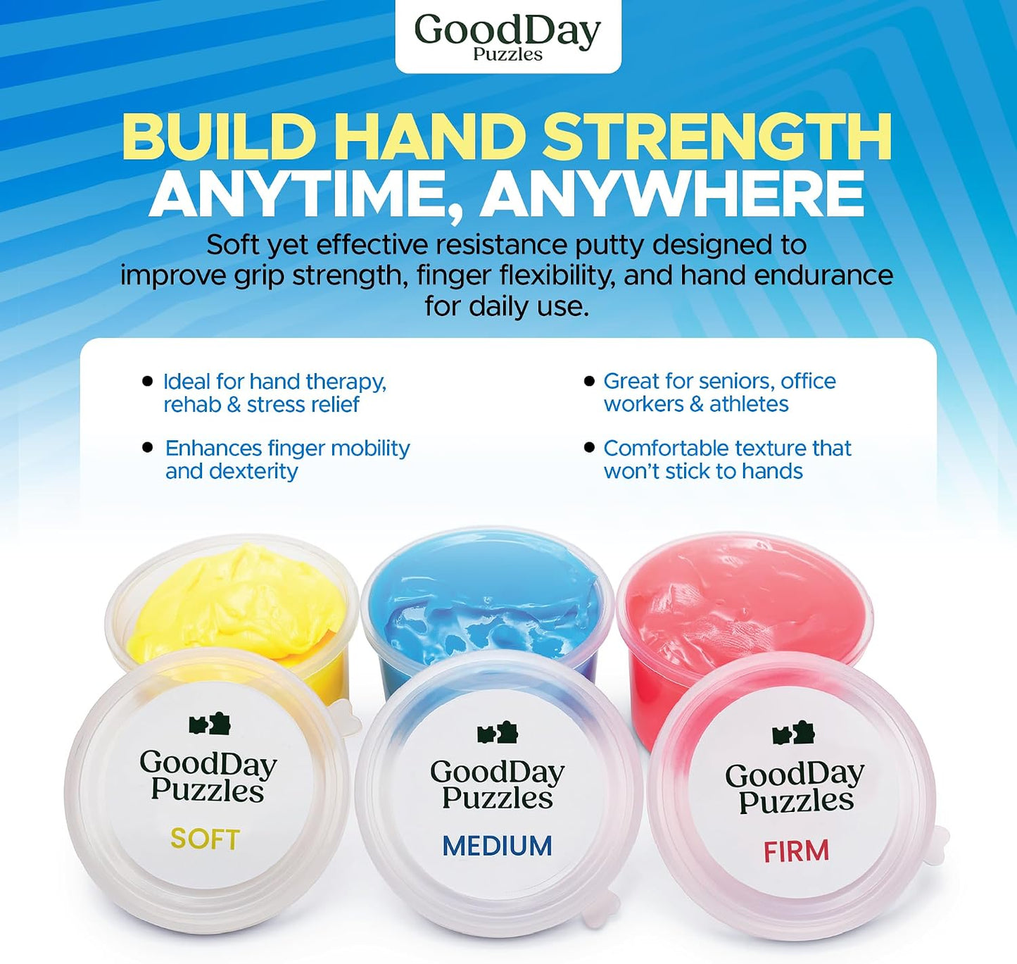 Hand Therapy Putty 3 Piece Set for Hand Strengthening and Stress Relief