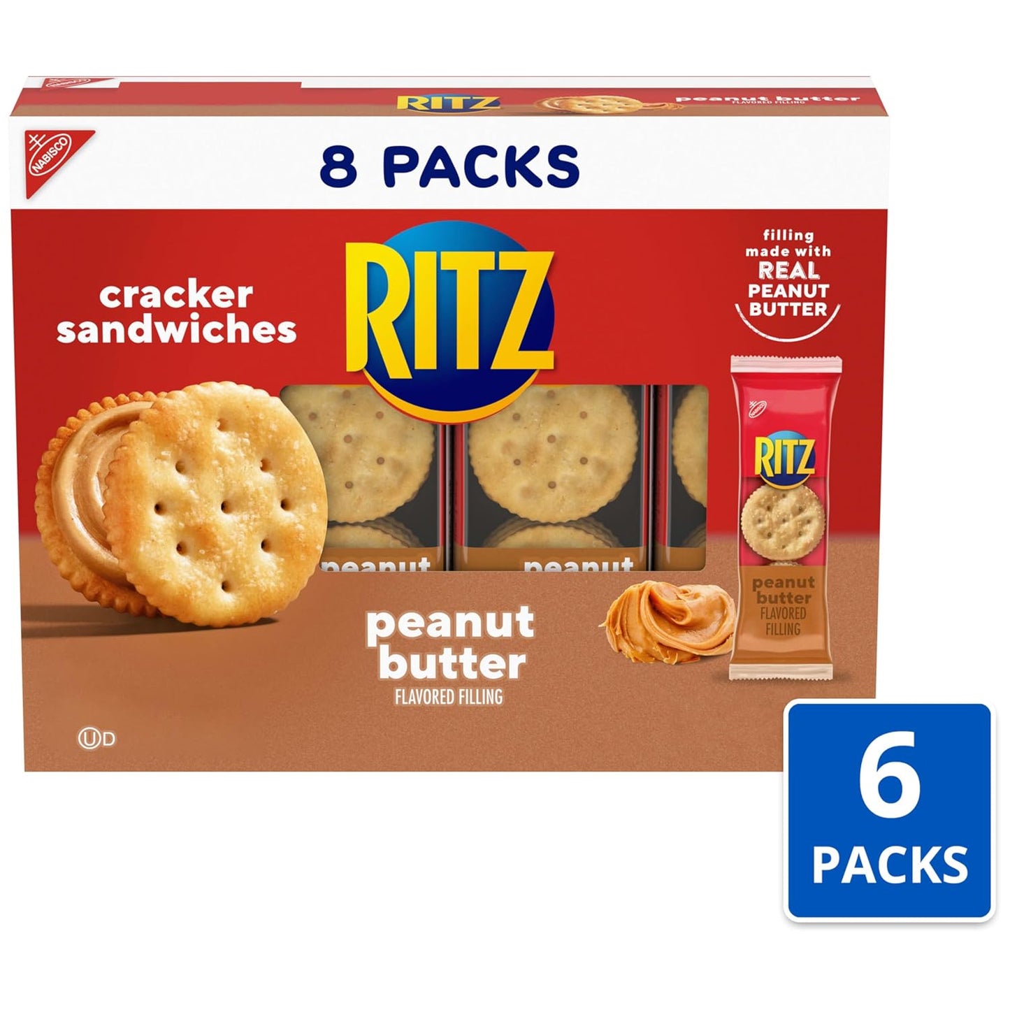 RITZ Peanut Butter Sandwich Crackers, 48 Snack Packs, 6 Boxes, 6 Crackers Per Pack