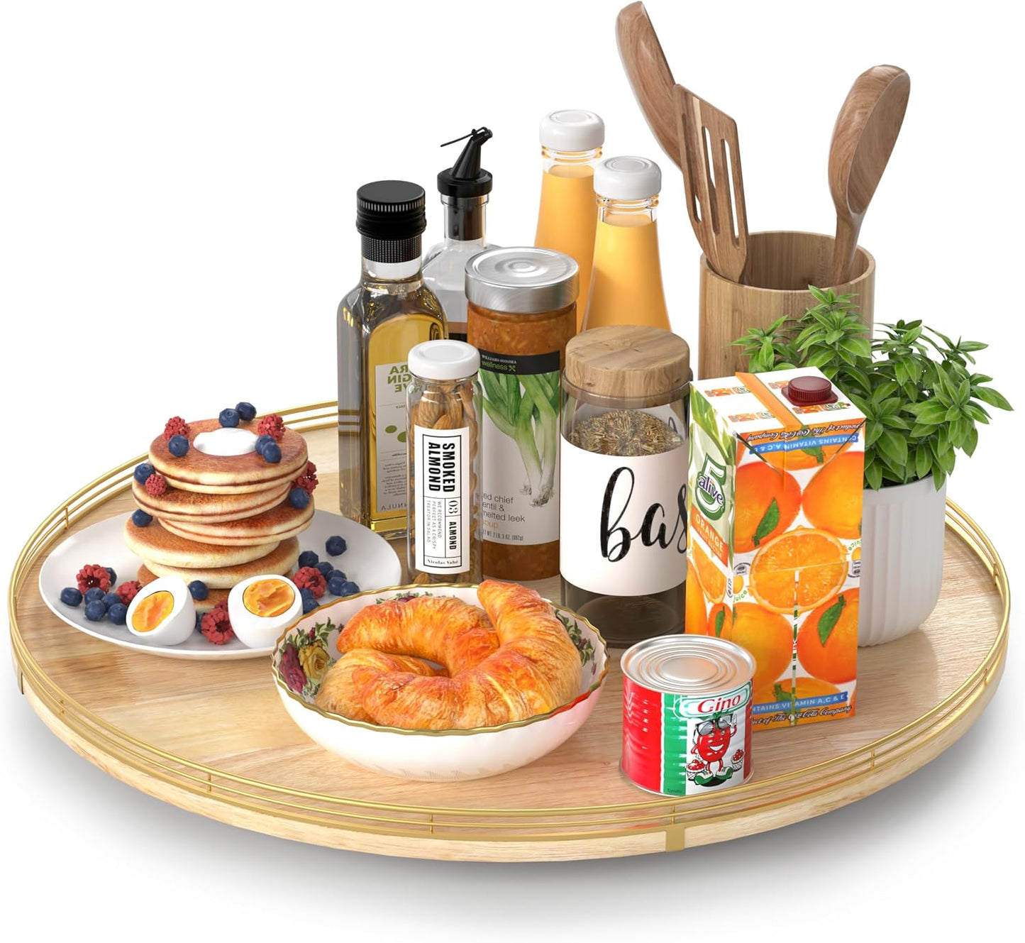 AMH 9-Inch Farmhouse Oak Lazy Susan Cabinet Organizer, Walnut Finish | Smooth rotating oak tray with walnut finish for dining tables, kitchen counters, pantries and cabinet storage.